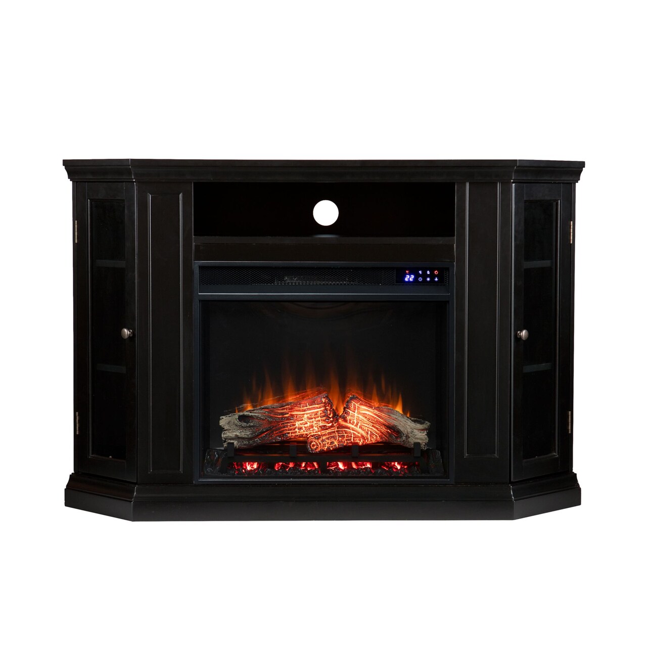 Southern Enterprises 48" Black Modern Style Triangular Electric Corner Fireplace with Storage